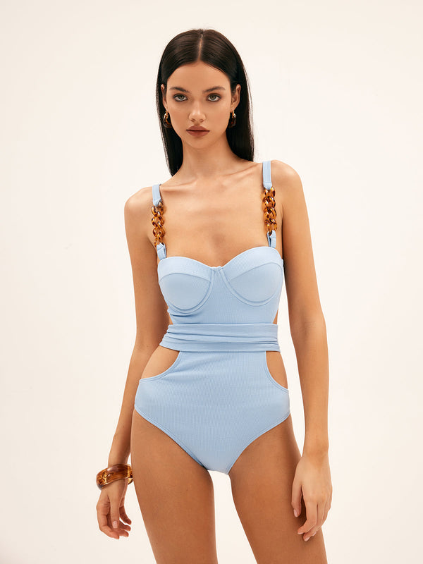 Lorven™ Boncuklu Kesikli Balenli Tek Parça Mayo