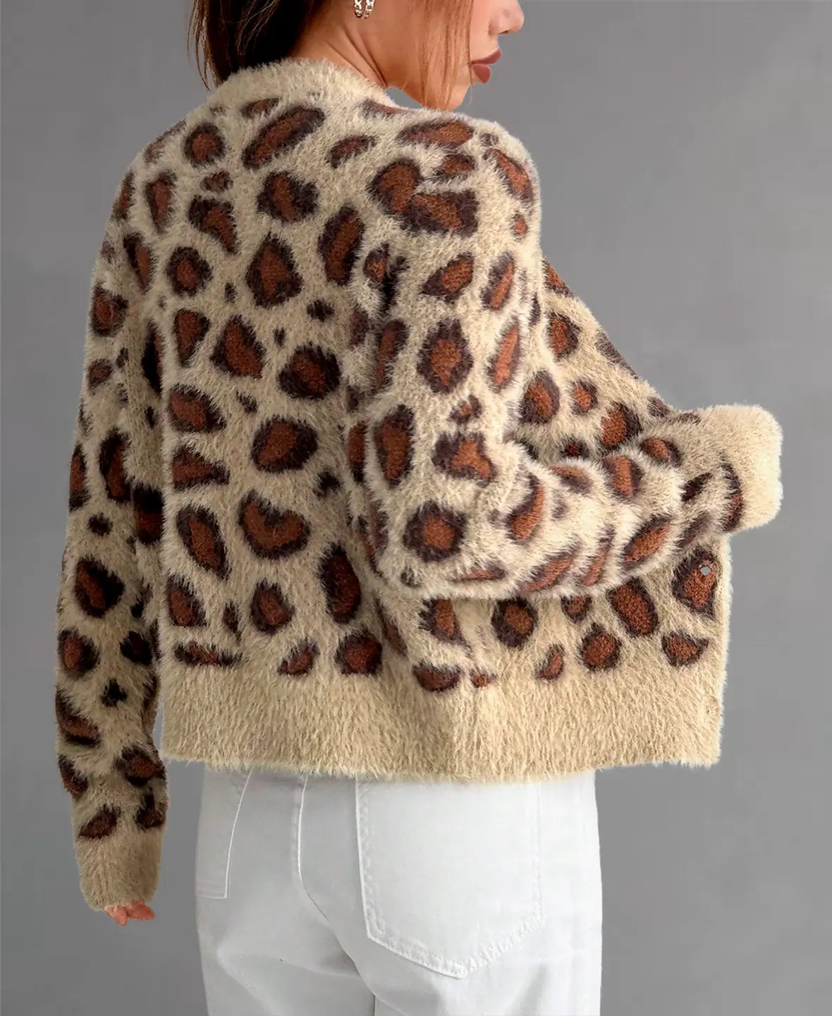 Lorven™ Leopar Desenli Tüylü Triko Hırka
