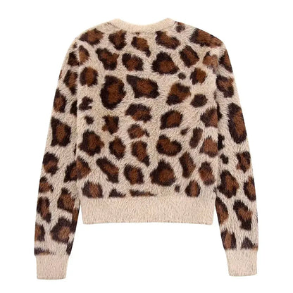 Lorven™ Leopar Desenli Tüylü Triko Hırka