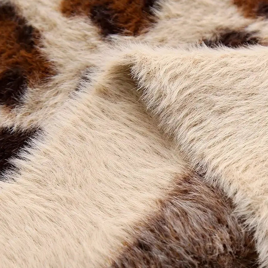 Lorven™ Leopar Desenli Tüylü Triko Hırka