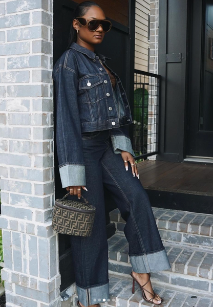 Lorven™ Lorelei - Kollu Denim İki Parçalı Set