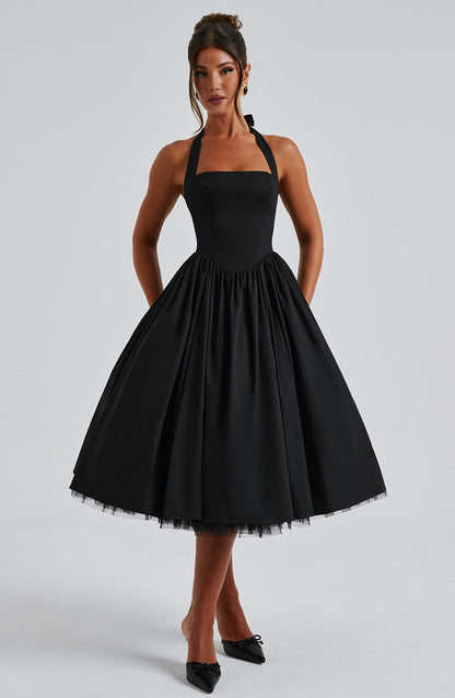 Lorven™ Cressida Midi Elbise - Siyah