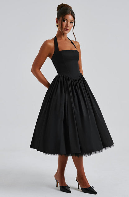 Lorven™ Cressida Midi Elbise - Siyah