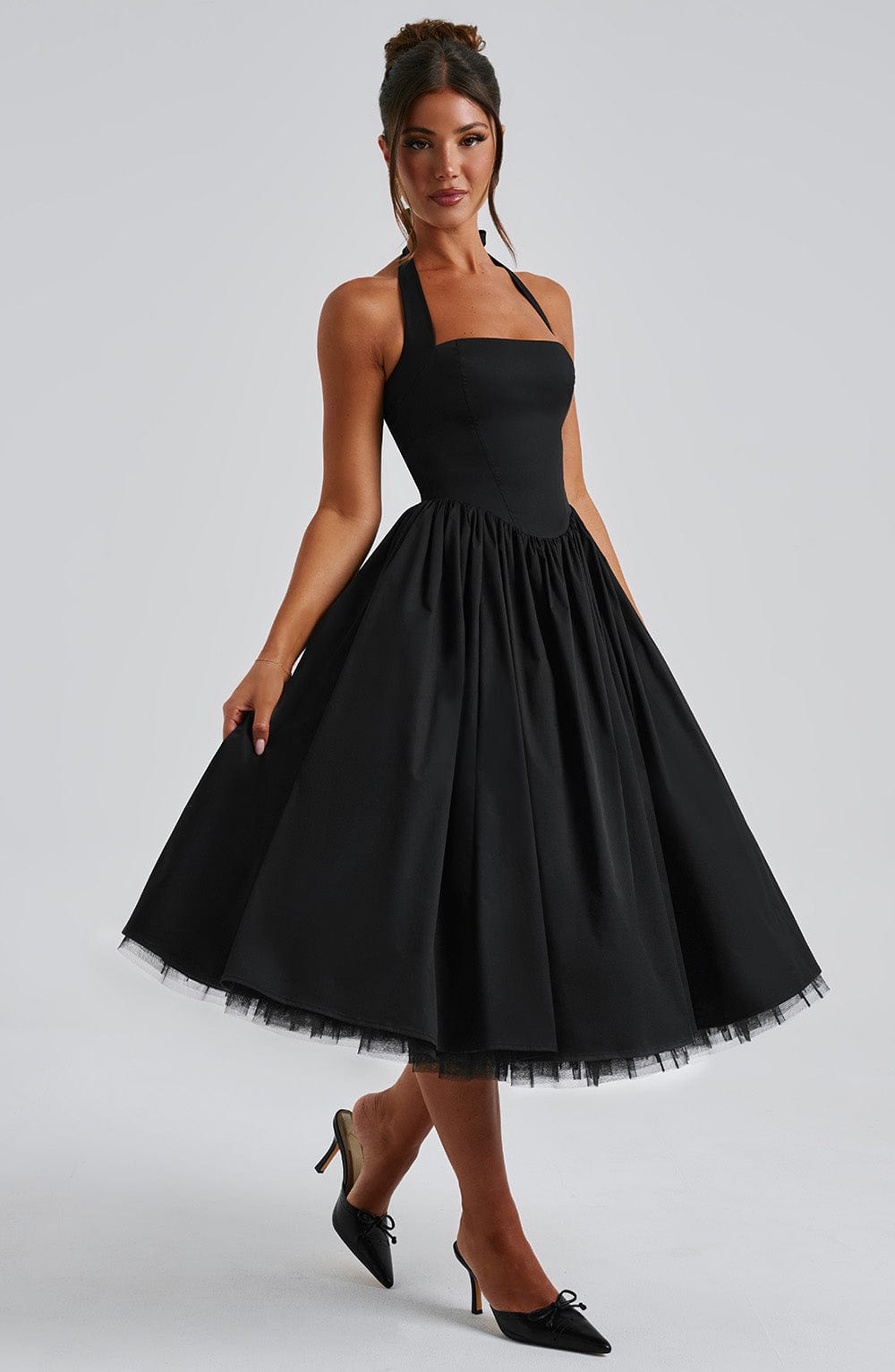 Lorven™ Cressida Midi Elbise - Siyah