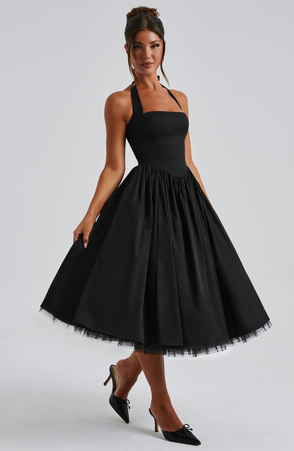 Lorven™ Cressida Midi Elbise - Siyah