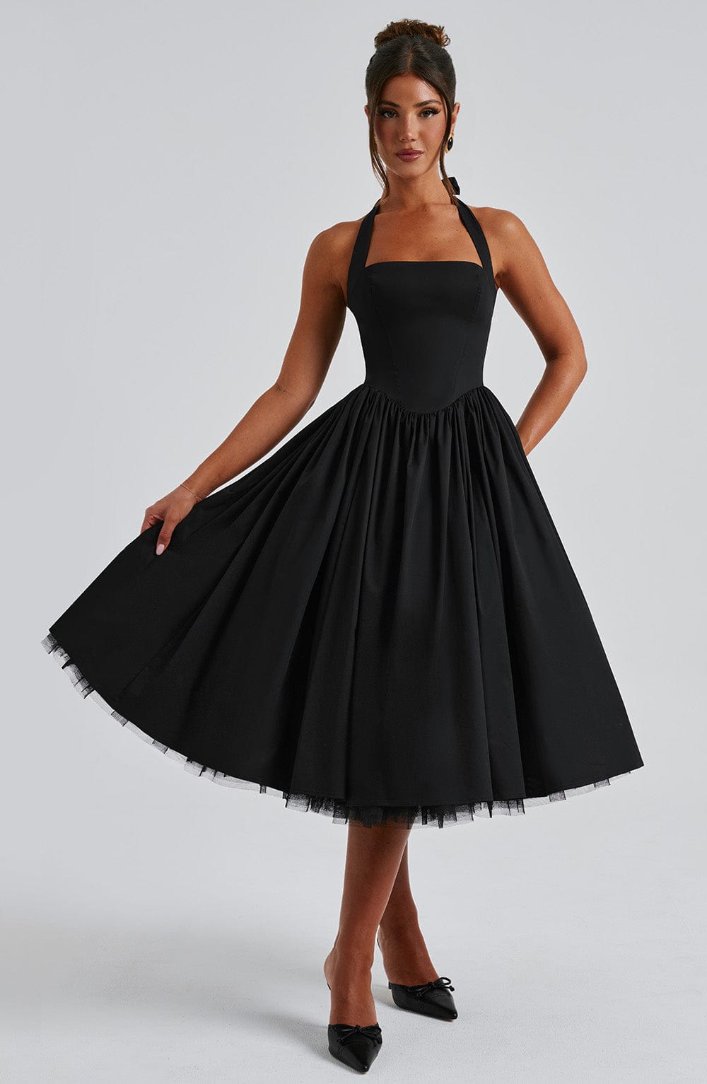 Lorven™ Cressida Midi Elbise - Siyah