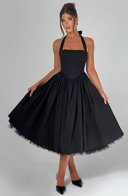 Lorven™ Cressida Midi Elbise - Siyah