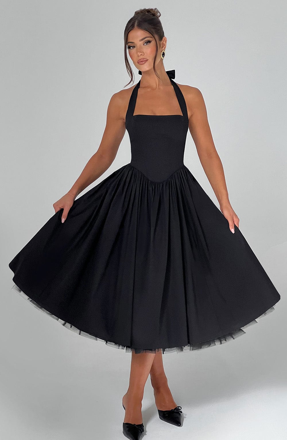 Lorven™ Cressida Midi Elbise - Siyah