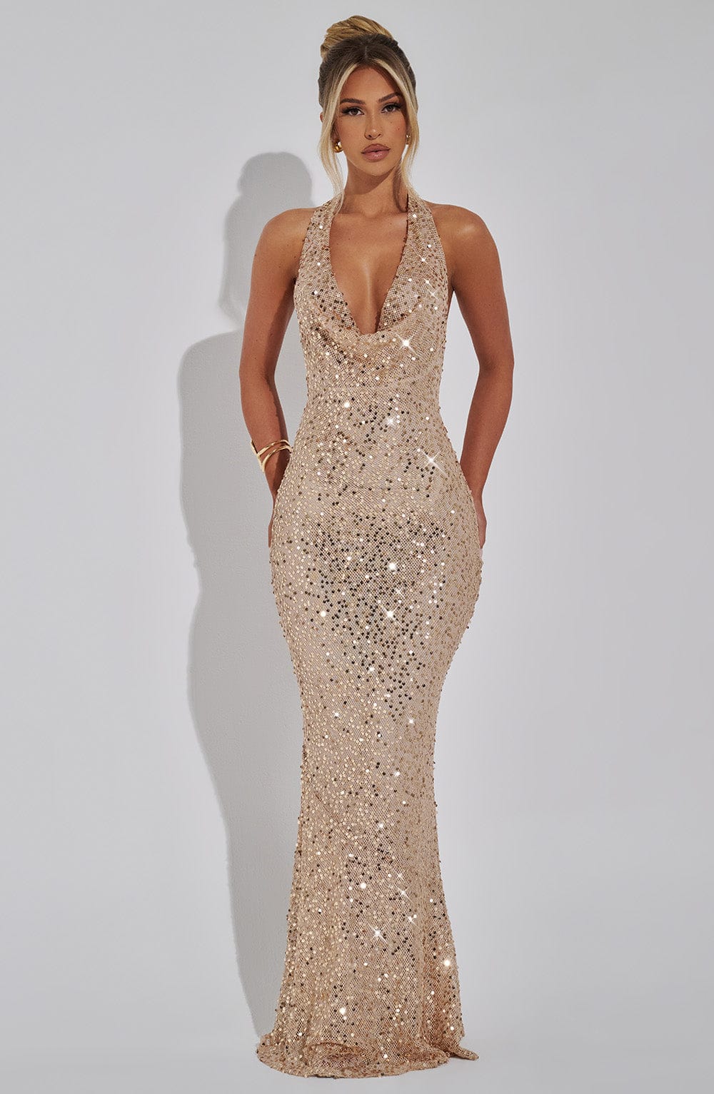 Lorven™ Lorena Maxi Elbise - Altın Kaplama