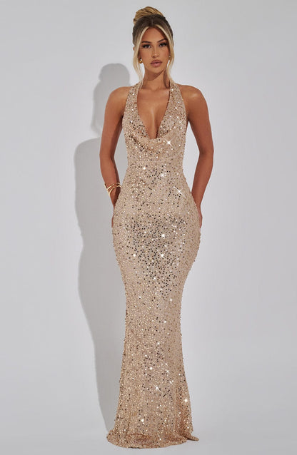 Lorven™ Lorena Maxi Elbise - Altın Kaplama
