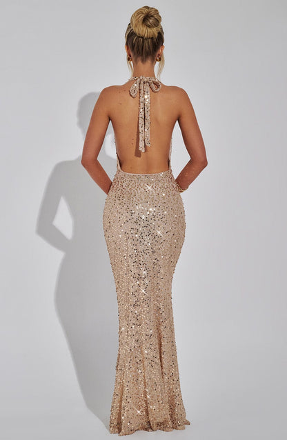 Lorven™ Lorena Maxi Elbise - Altın Kaplama
