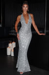 Lorven™ Lorena Maxi Elbise - Gümüş Astarlı