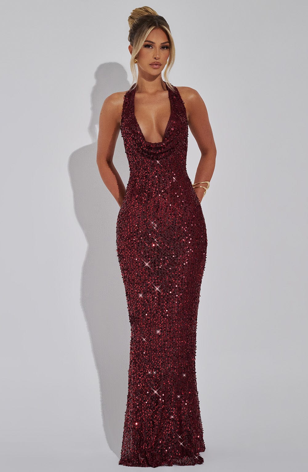 Lorven™ Lorena Maxi Elbise - Şarap Astarlı