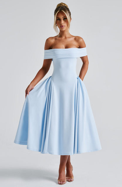 Lorven™ Miranda Midi Elbise - Mavi