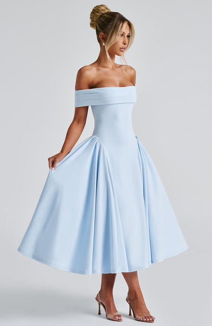 Lorven™ Miranda Midi Elbise - Mavi