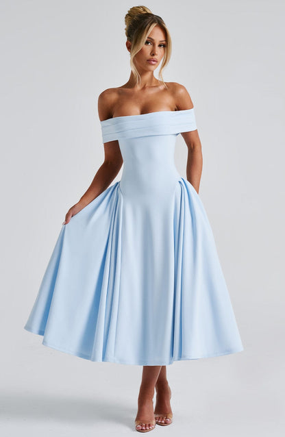 Lorven™ Miranda Midi Elbise - Mavi