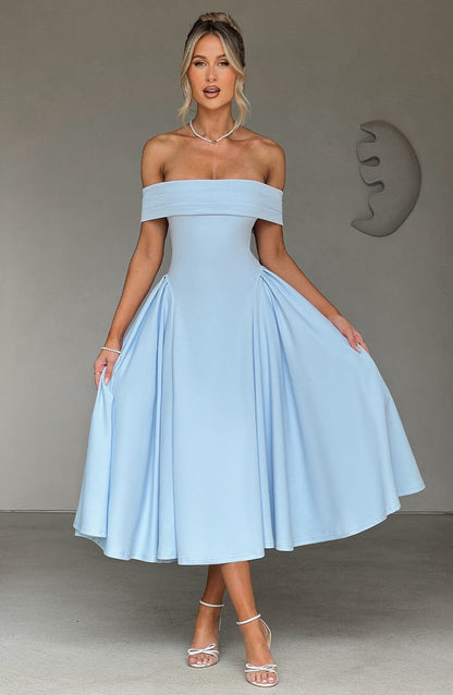 Lorven™ Miranda Midi Elbise - Mavi