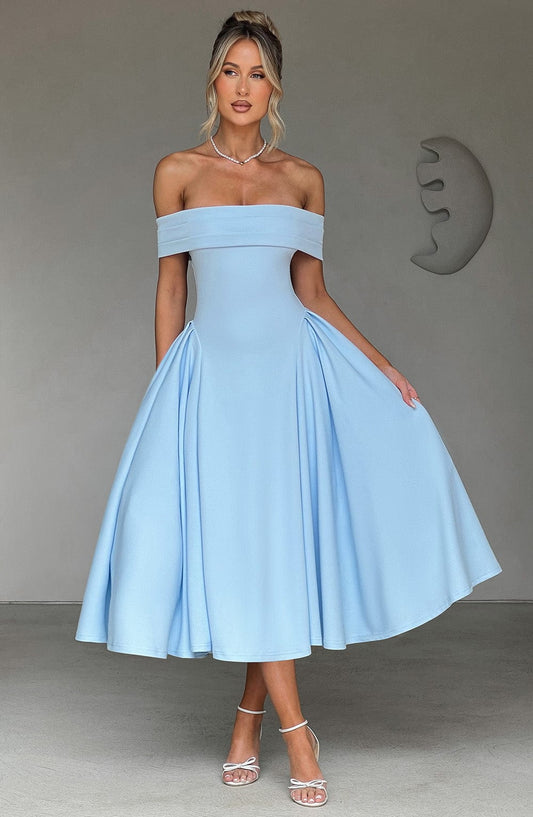 Lorven™ Miranda Midi Elbise - Mavi