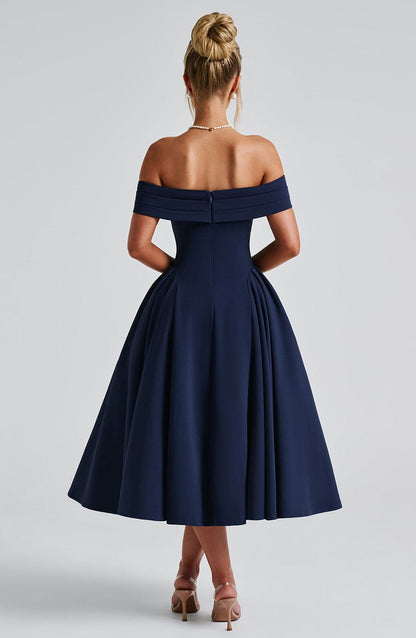 Lorven™ Miranda Midi Elbise - Lacivert