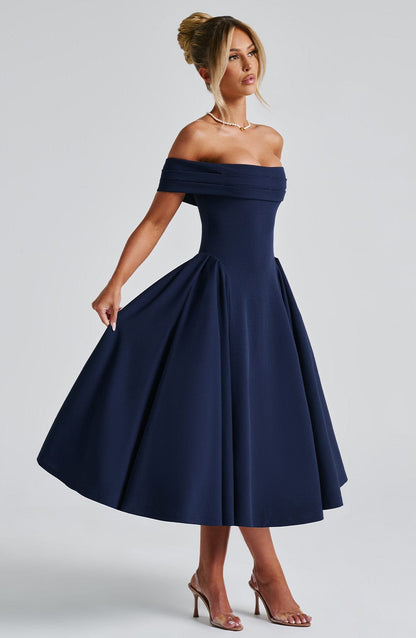 Lorven™ Miranda Midi Elbise - Lacivert