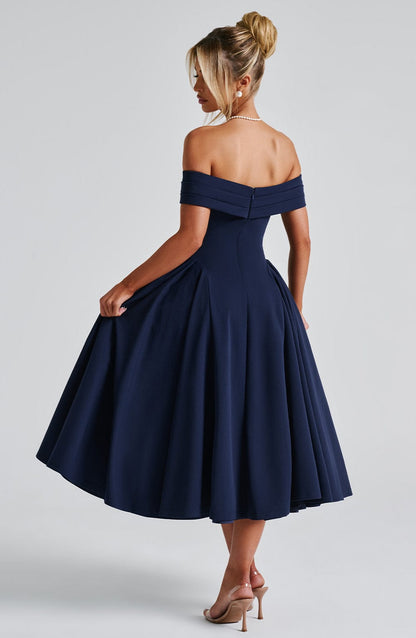 Lorven™ Miranda Midi Elbise - Lacivert
