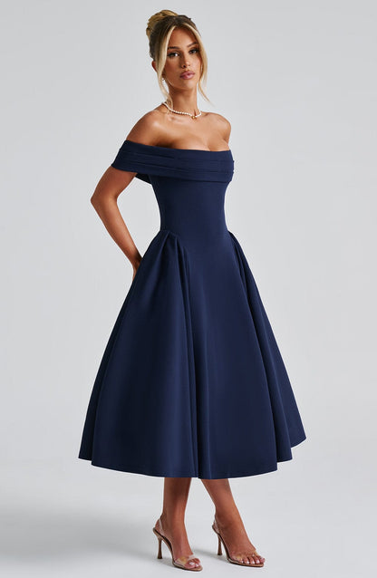 Lorven™ Miranda Midi Elbise - Lacivert
