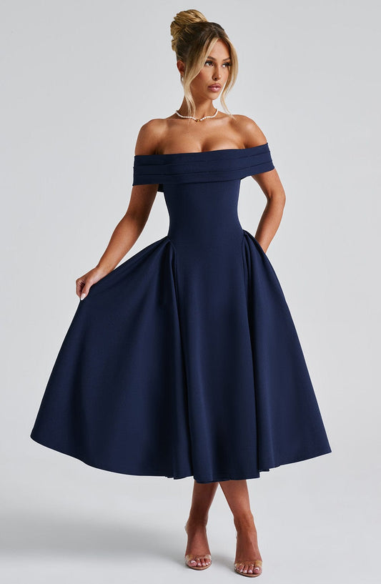 Lorven™ Miranda Midi Elbise - Lacivert