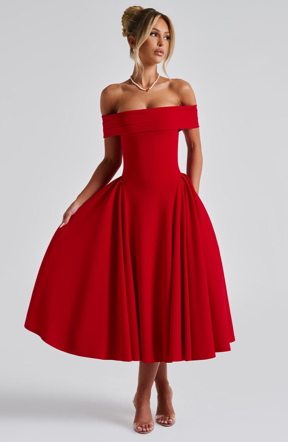 Lorven™ Miranda Midi Elbise - Kırmızı