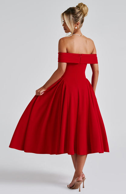 Lorven™ Miranda Midi Elbise - Kırmızı