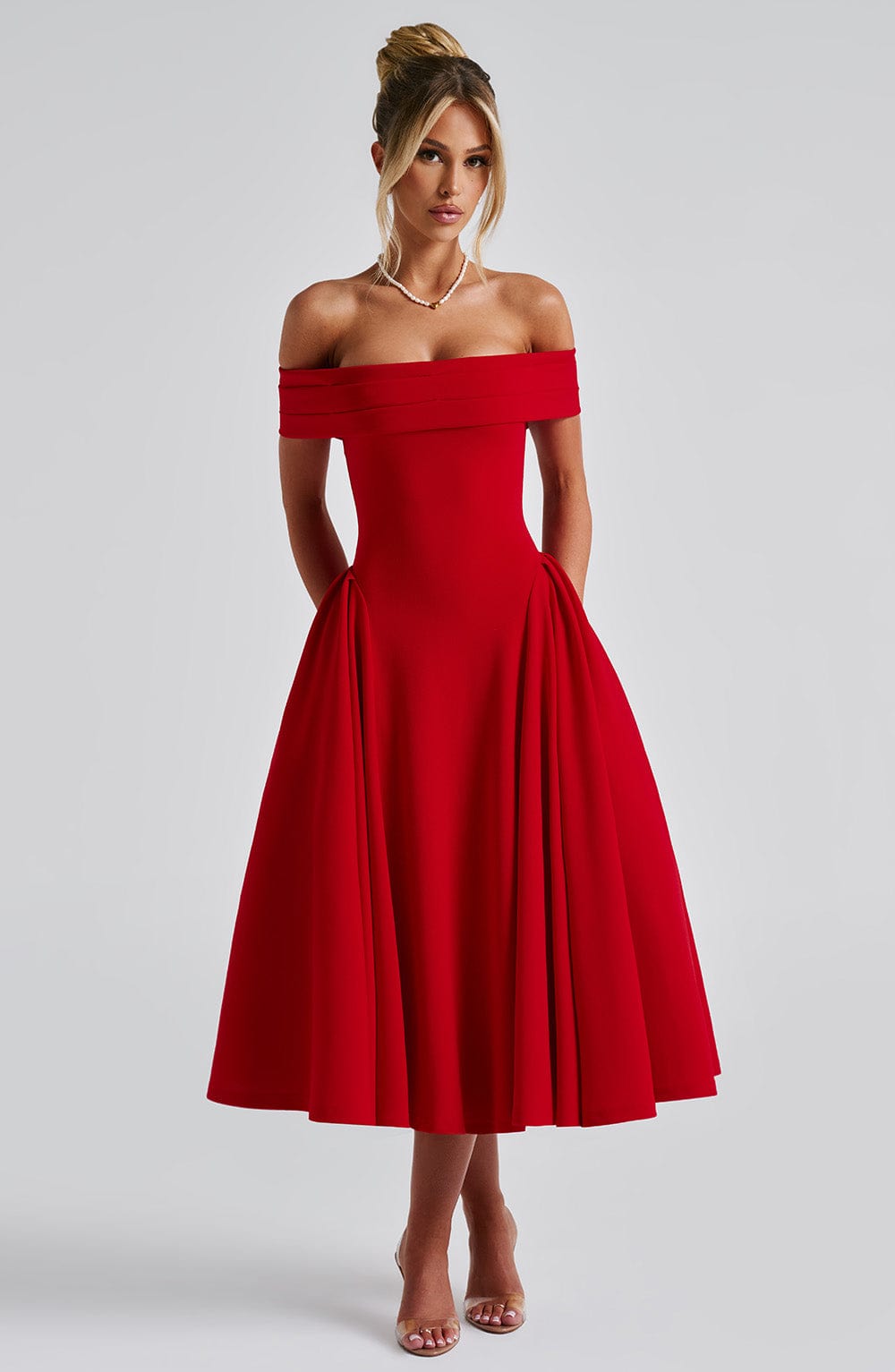 Lorven™ Miranda Midi Elbise - Kırmızı