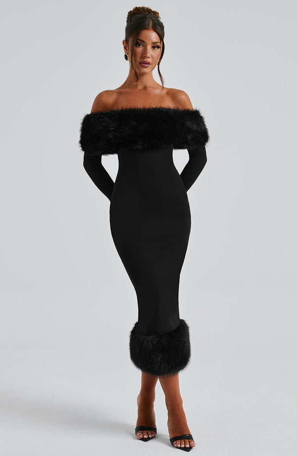 Lorven™ Vittoria Midi Elbise-Siyah